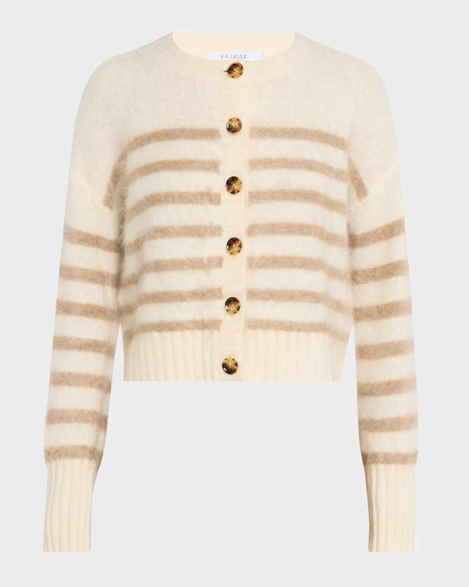 Striped Brushed Cashmere Cardigan